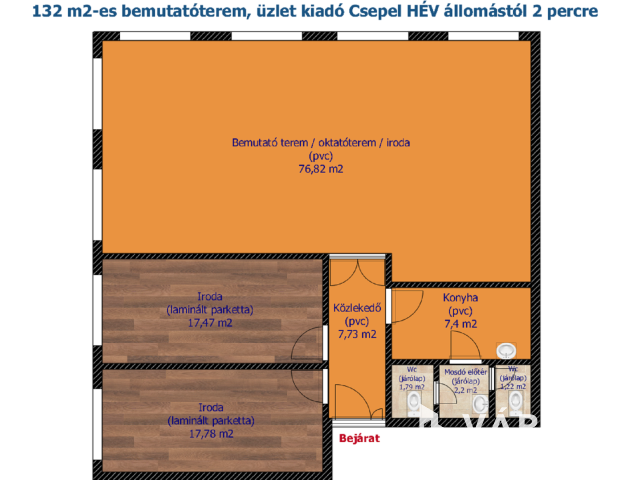 132 m2-es üzlet/bemutatóterem Csepel HÉV-állomástól 2 percre